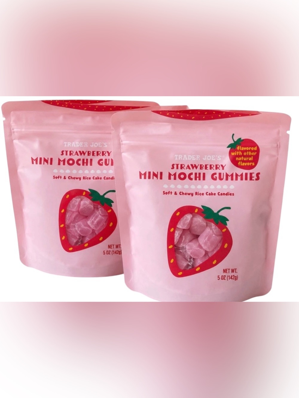 2 Pack Trader Joe's Strawberry Mini Mochi Gummies 5 Oz Each Gummy Fruit Snack